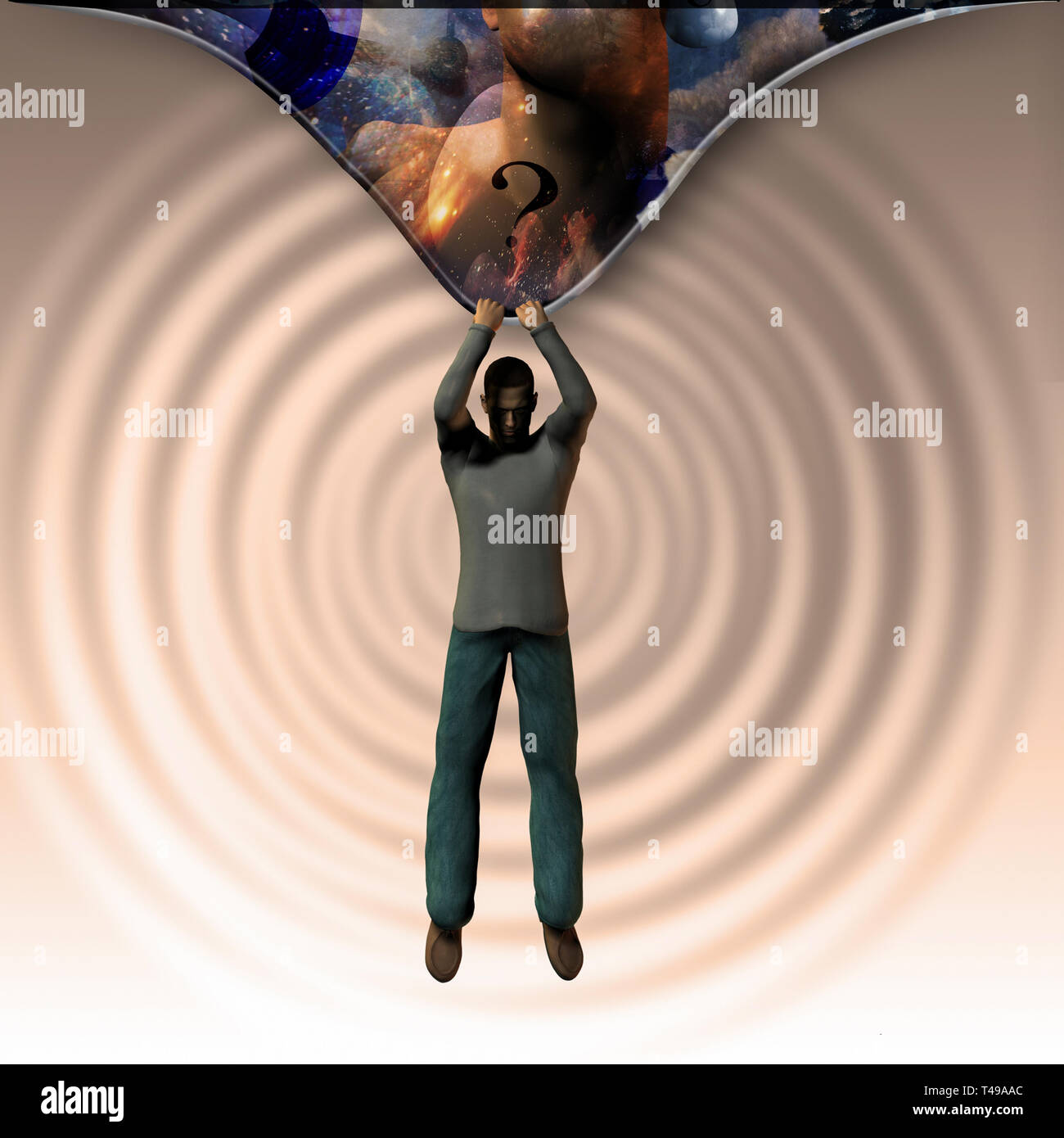 Pulling off fabric of reality Stock Photo - Alamy