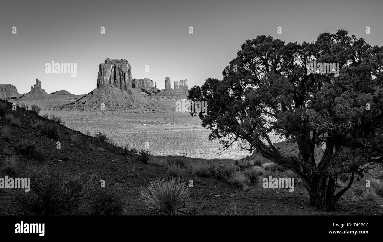 Classic Black and white view of Monument valley in the morning light Stock Photo