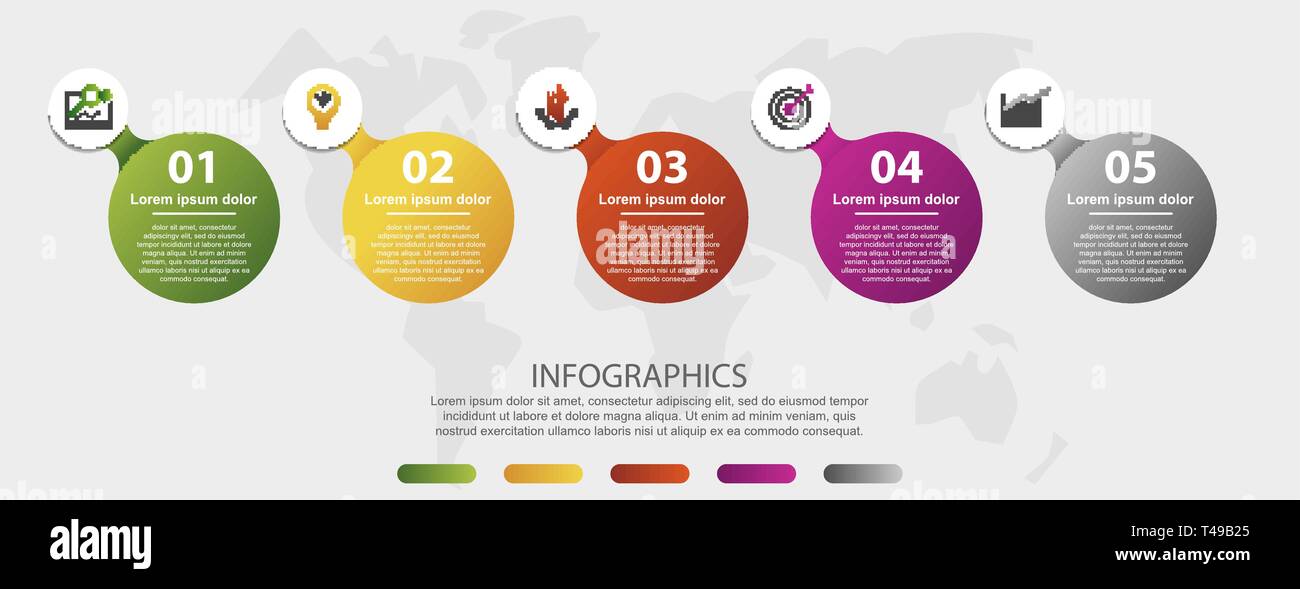 Modern 3D vector illustration. Circular infographic template with five ...