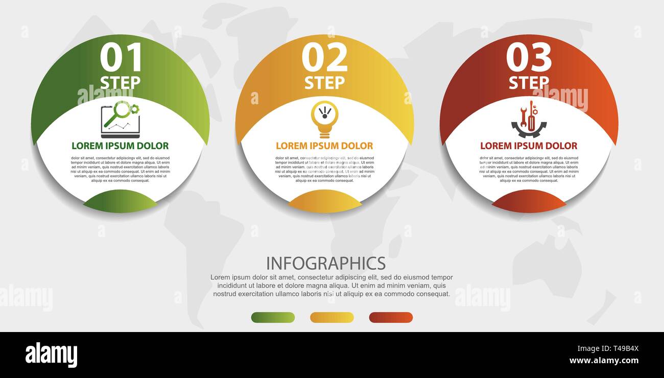 Modern 3D vector illustration. Circular infographic template with three ...