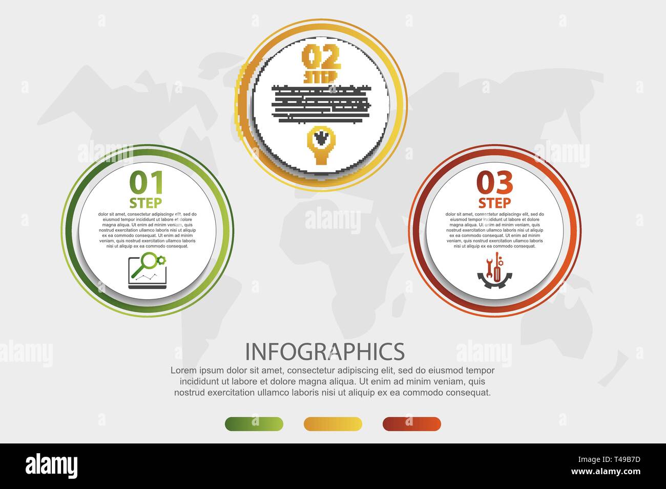 Modern 3D vector illustration. Circular infographic template with three ...