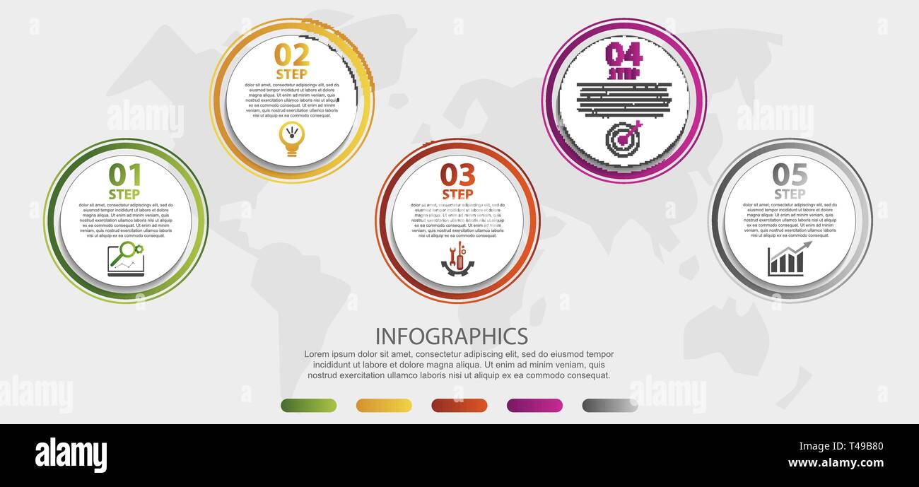 Modern 3D vector illustration. Circular infographic template with five ...