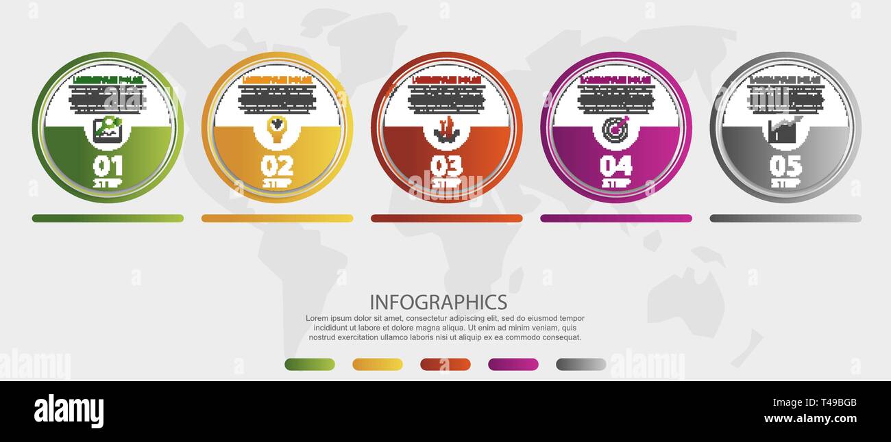 Modern 3D vector illustration. Circular infographic template with five ...