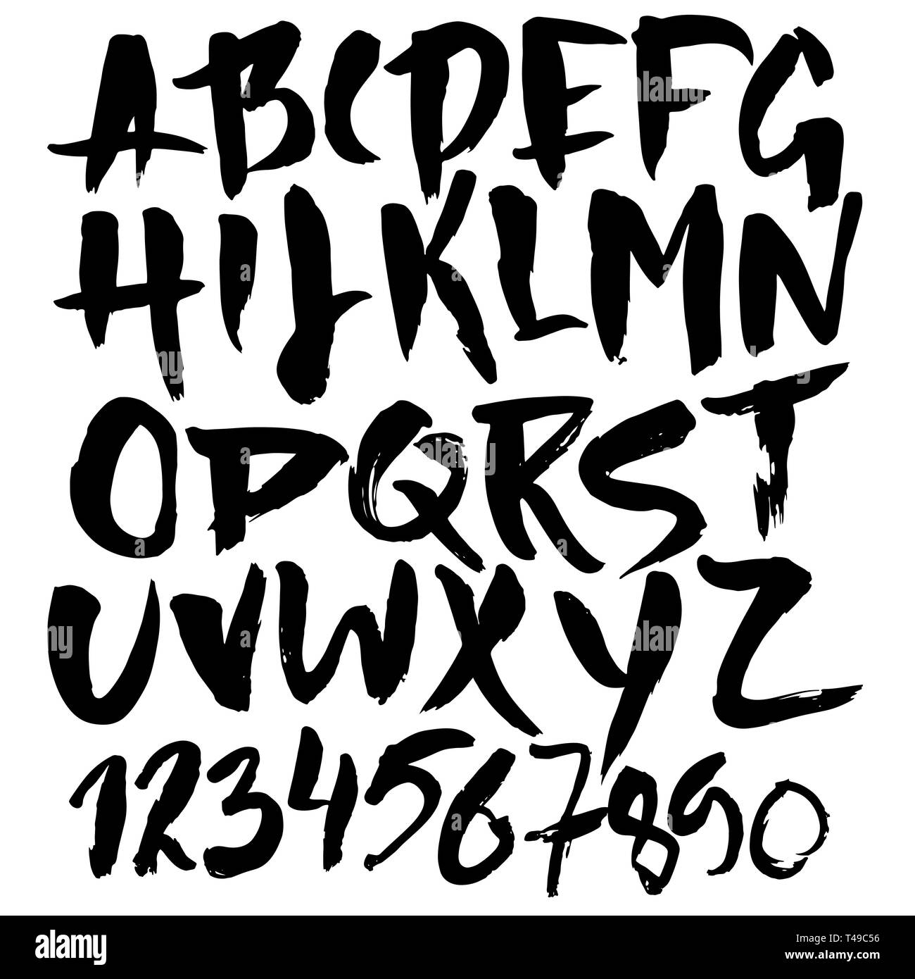 Hand drawn font made by dry brush strokes. Grunge style alphabet ...