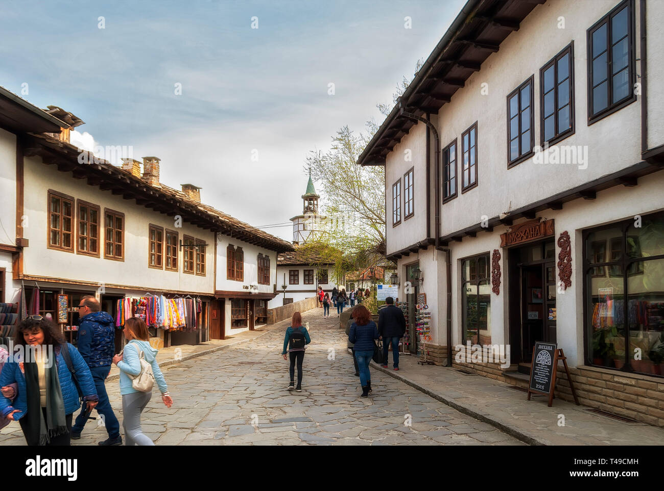 Tourists strolling in the old Town;Tryavna;Bulgaria; Stock Photo