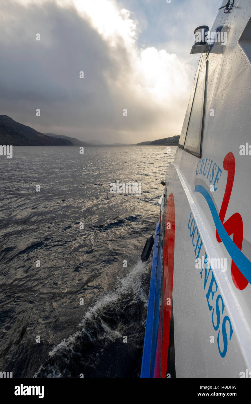 Tourist cruise boat, Loch Ness, Scottish Highlands, Scotland, UK, Europe Stock Photo