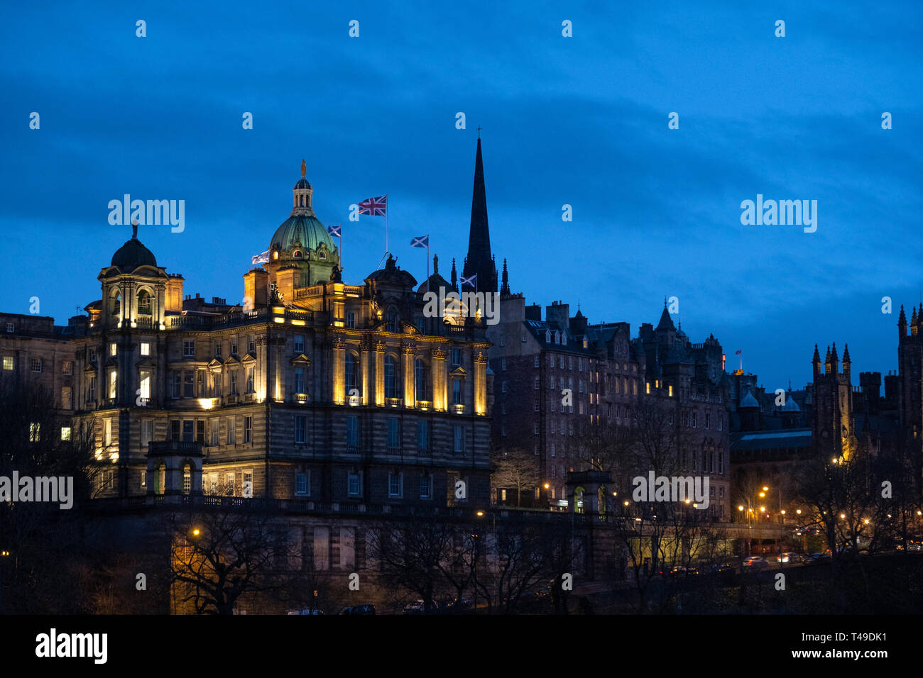 Nighttime view of Old Town Edinburgh, Scotland, United Kingdom, Europe Stock Photo
