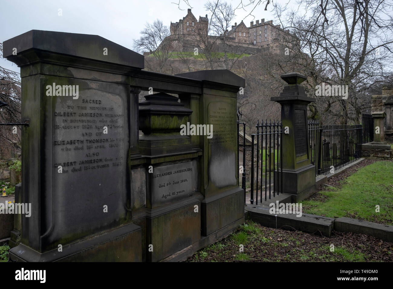Cemetery kirkyard next to the Parish Church of St Cuthbert, Edinburgh, Scotland, UK, Europe Stock Photo