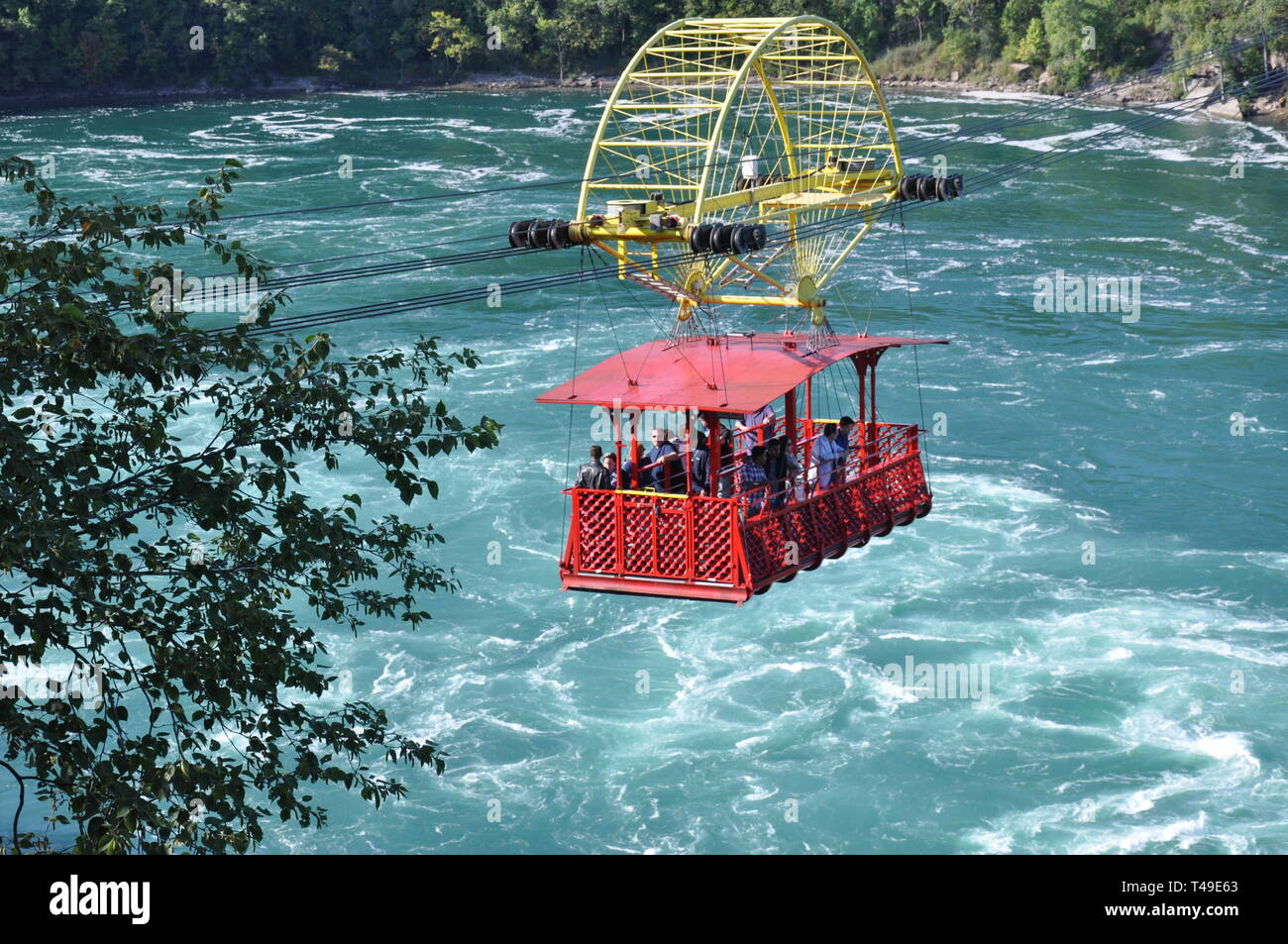 View of the Spanish Aero Car or Cable Car over the Niagara River Whirlpool near Niagara Falls between Canada and the United States Stock Photo