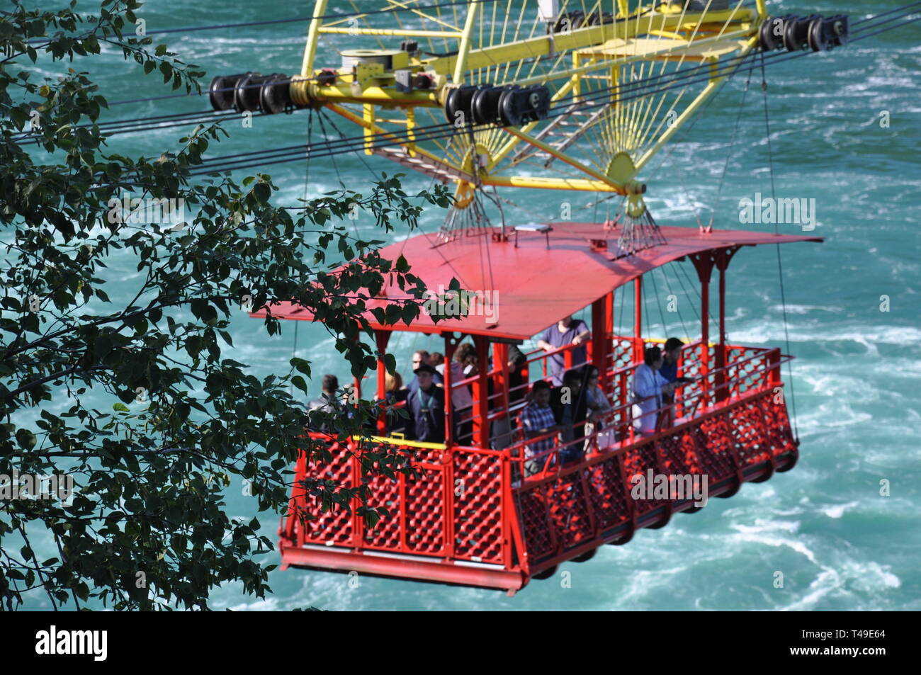 View of the Spanish Aero Car or Cable Car over the Niagara River Whirlpool near Niagara Falls between Canada and the United States Stock Photo