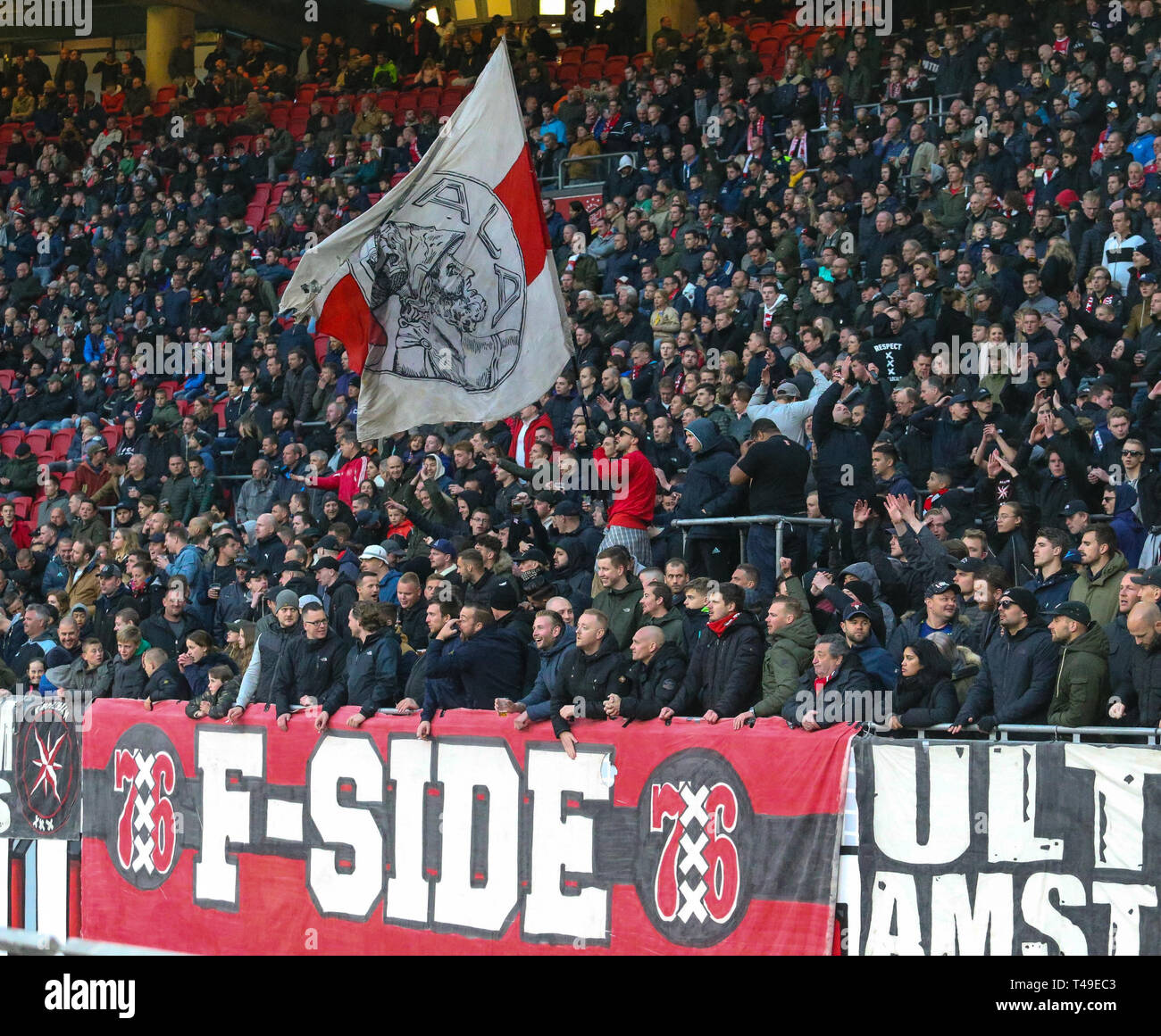 13th of april 2019 Amsterdam, The Netherlands Soccer Dutch Eredivisie Ajax v Excelsior   Ajax supporters,  F-site Stock Photo