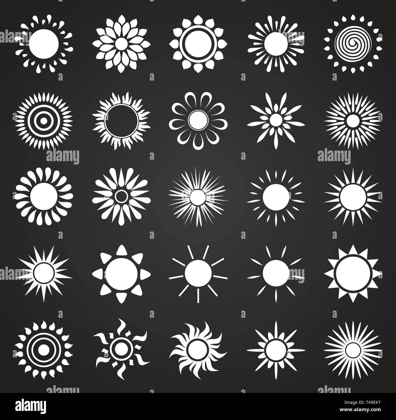 Sun icons set on black background for graphic and web design. Simple ...
