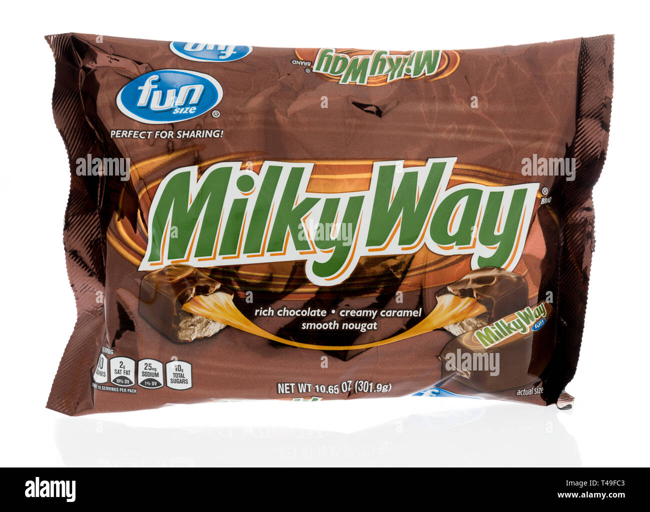 Winneconne, WI -  13 April 2019: A bag of Milky Way candy bars on an isolated background Stock Photo