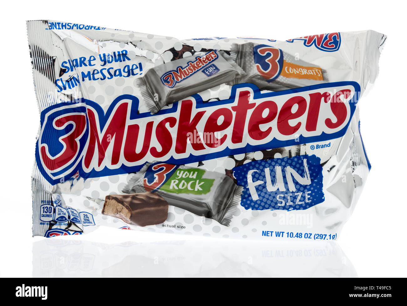 Winneconne, WI -  13 April 2019: A bag of 3 Musketeers candy bars on an isolated background Stock Photo