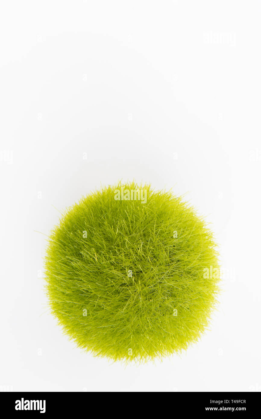 Green Fuzzy Spherical Hair Ball On White Background With Copy