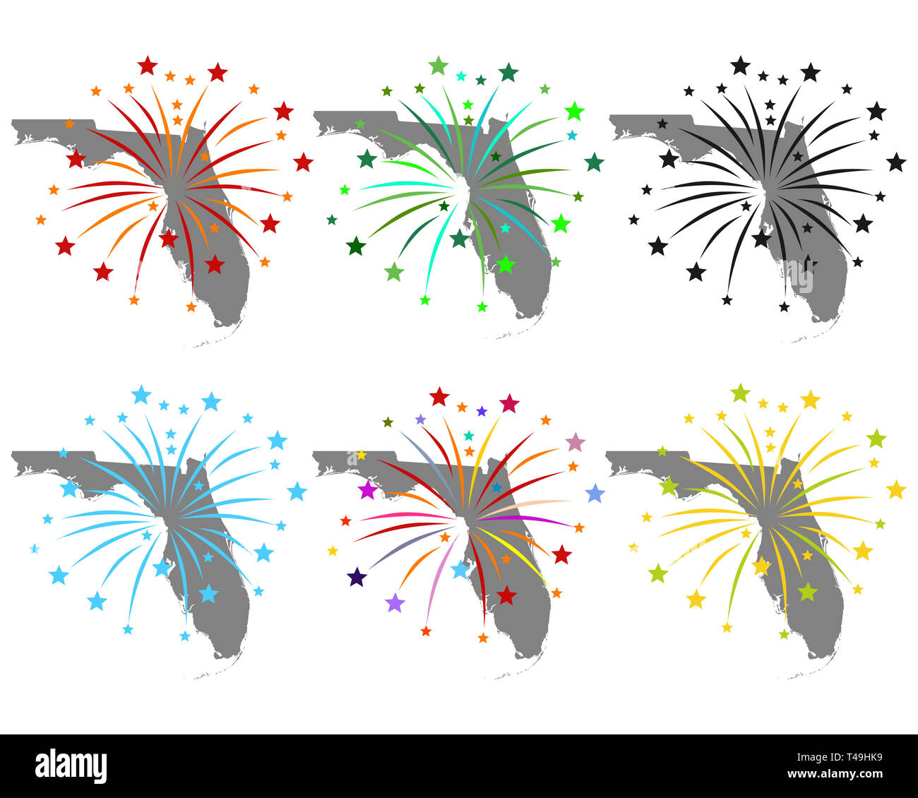 Map of Florida with fireworks Stock Photo Alamy