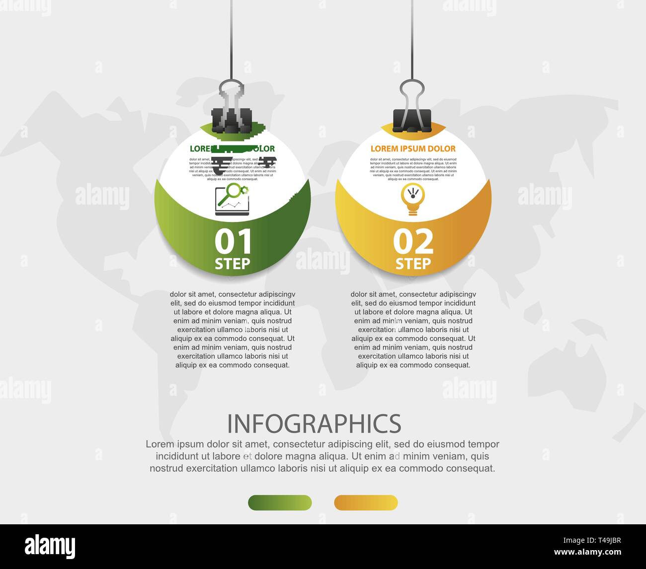 Modern 3D vector illustration. Infographic circles template with two ...