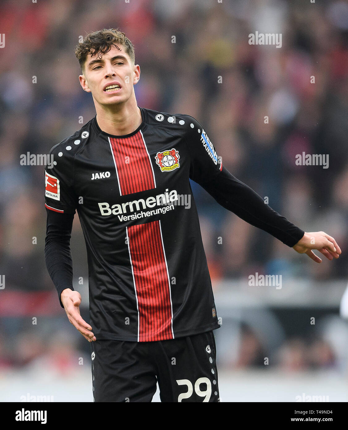 Kai Havertz (Bayer 04 Leverkusen) annoyed, dissatisfied. GES/Football/1.  Bundesliga: VFB Stuttgart - Bayer 04 Leverkusen, 13.04.2019 -  Football/Soccer 1st Division: VFB Stuttgart vs Bayer 04 Leverkusen,  Stuttgart, Apr 13, 2019 - DFL