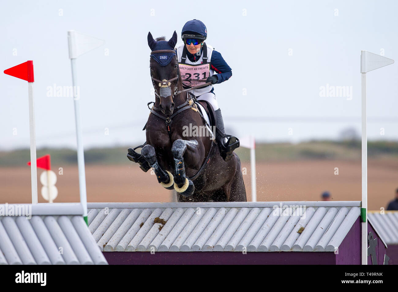 Norfolk, UK. 14th Apr, 2019. 9th place. Laura Collett riding Dacapo. GBR. CCI4*. Section B. Barefoot Retreats Burnham Market International Horse Trials. Eventing. Burnham Market. Norfolk. United Kingdom. GBR. {14}/{04}/{2019}. Credit: Sport In Pictures/Alamy Live News Stock Photo