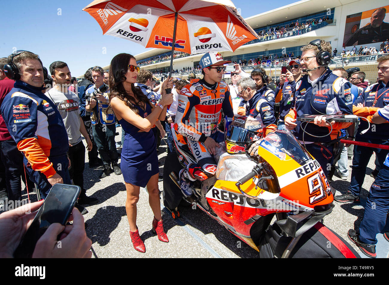 Austin, Texas, USA. 14th Apr 2019. April 14, 2019: Marc Marquez #93 with  Repsol Honda Team sitting calm before the start of the MotoGP Championship  at the Red Bull Grand Prix of