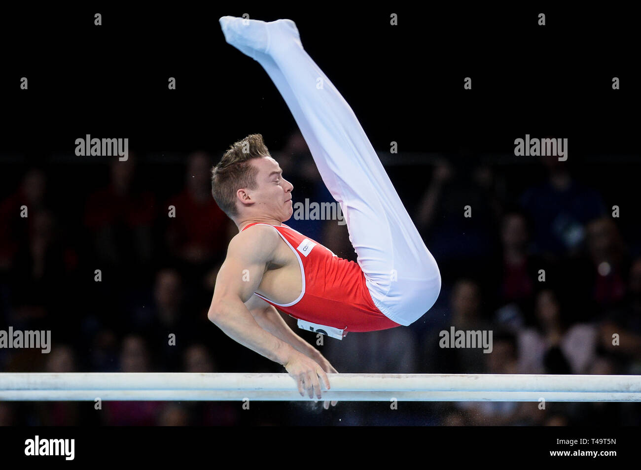 Christian Baumann from Switzerland seen in action during the Apparatus Finals of 8th European Championships in Artistic Gymnastics (Day 5). Stock Photo