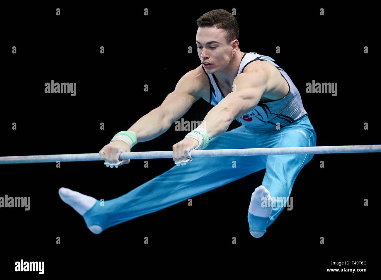 Ahmet Onder from Turkey seen in action during the Apparatus Finals of 8th European Championships in Artistic Gymnastics (Day 5). Stock Photo
