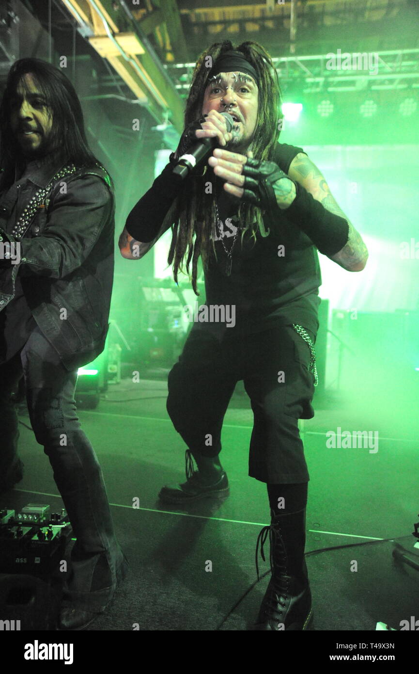 Chicago, Illinois, USA. 13th Apr, 2019. Ministry performing with Chris Connelly at the Wax Traxx documentary at The House of Vans in Chicago, Illinois on April 13, 2019. Credit: Gene Ambo/Media Punch/Alamy Live News Stock Photo