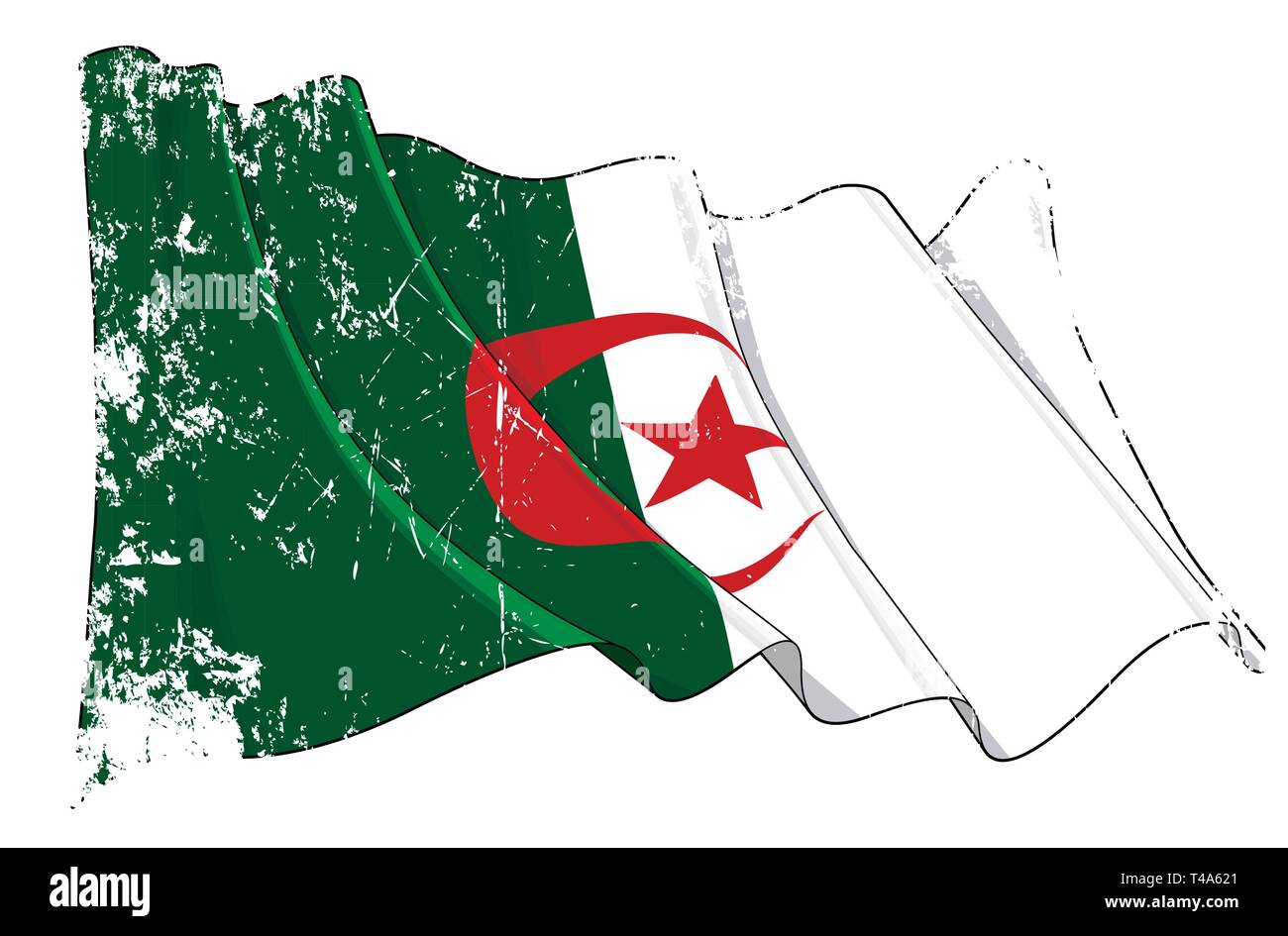Vector Textured Grunge illustration of a Waving Flag of Algeria. All elements neatly on well-defined layers and groups. Stock Vector