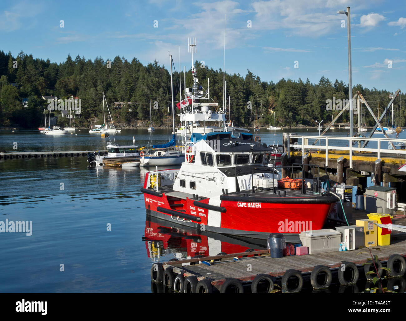 Canadian Coast Guard vessel 'Cape Naden' docked in Ganges harbour on Salt Spring Island, BC, Canada. Stock Photo