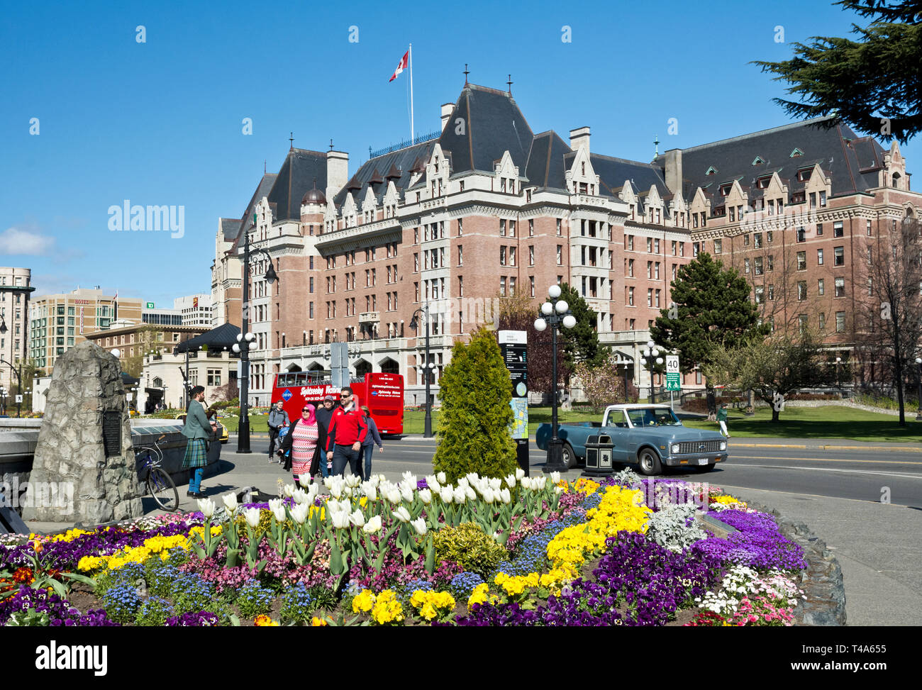 Fairmont Empress Hotel in Victoria BC in the Spring 2019.  Inner Harbour of Victoria BC Canada. Stock Photo