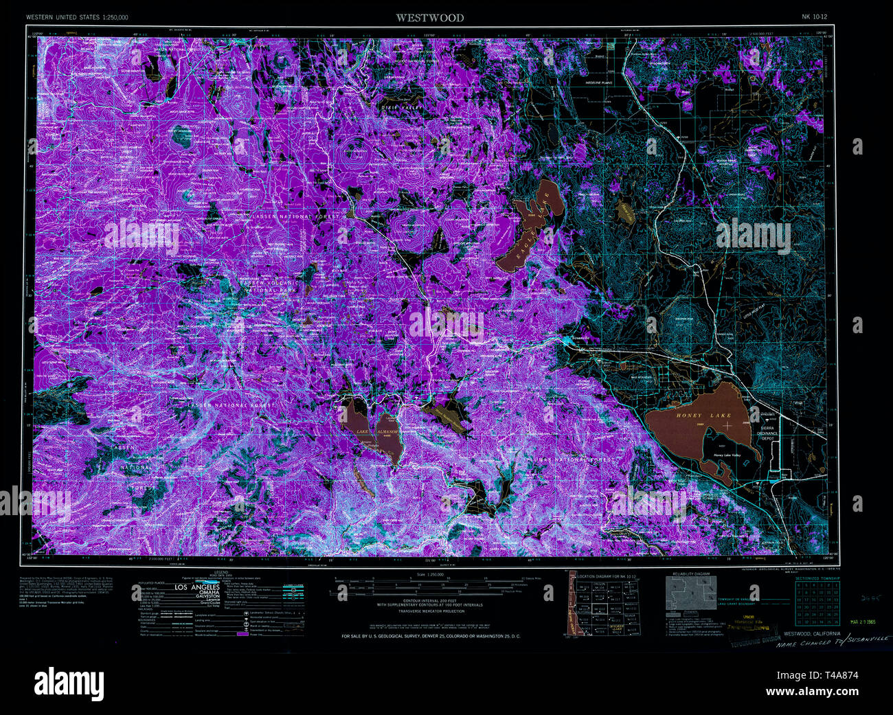 USGS TOPO Map California CA Westwood - Usgs Topo Map California Ca Westwood 302188 1955 250000 Inverted Restoration T4A874 