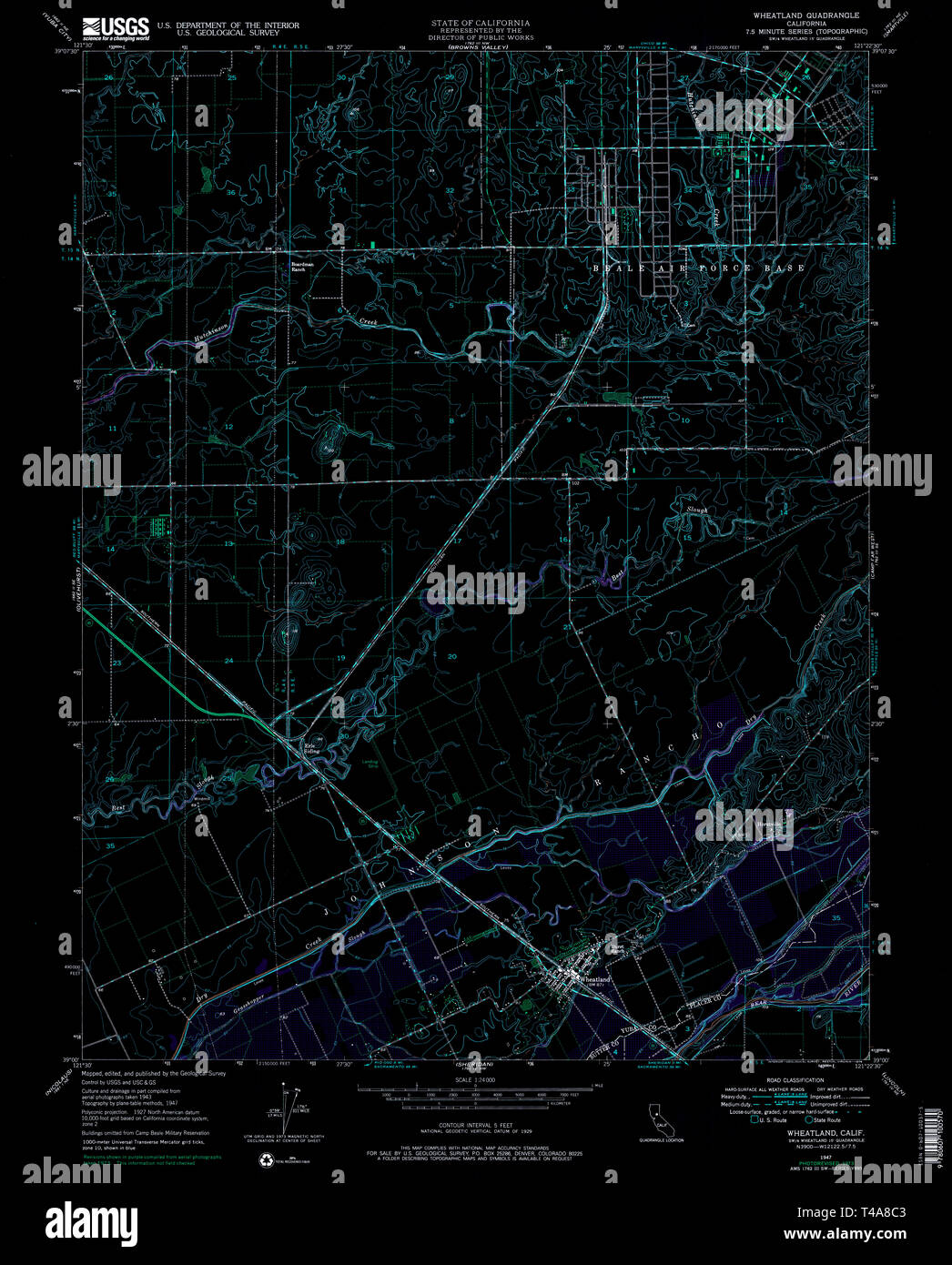 Map of wheatland hi res stock photography - Usgs Topo Map California Ca Wheatland 102147 1947 24000 Inverted Restoration T4A8C3