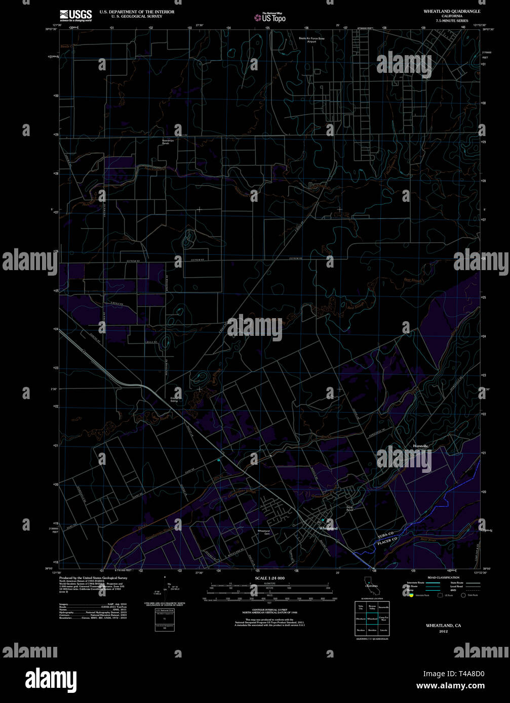 Map of wheatland hi res stock photography - Usgs Topo Map California Ca Wheatland 20120301 Tm Inverted Restoration T4A8D0