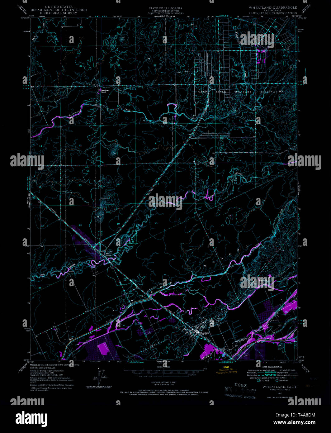 Map of wheatland hi res stock photography - Usgs Topo Map California Ca Wheatland 301330 1947 24000 Inverted Restoration T4A8DM