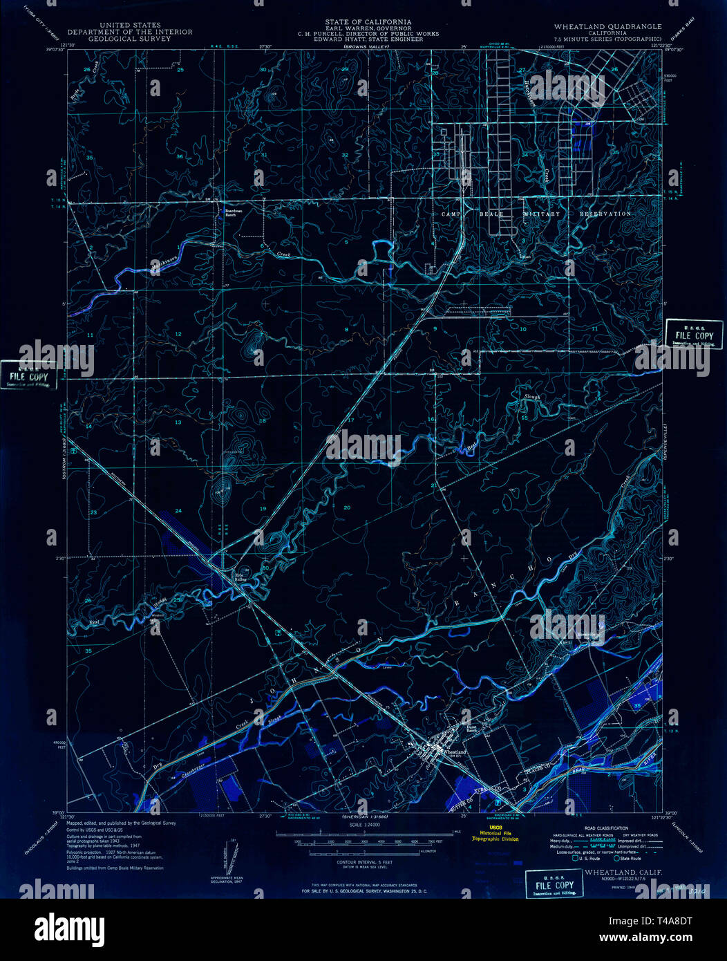 Map of wheatland hi res stock photography - Usgs Topo Map California Ca Wheatland 301331 1949 24000 Inverted Restoration T4A8DT