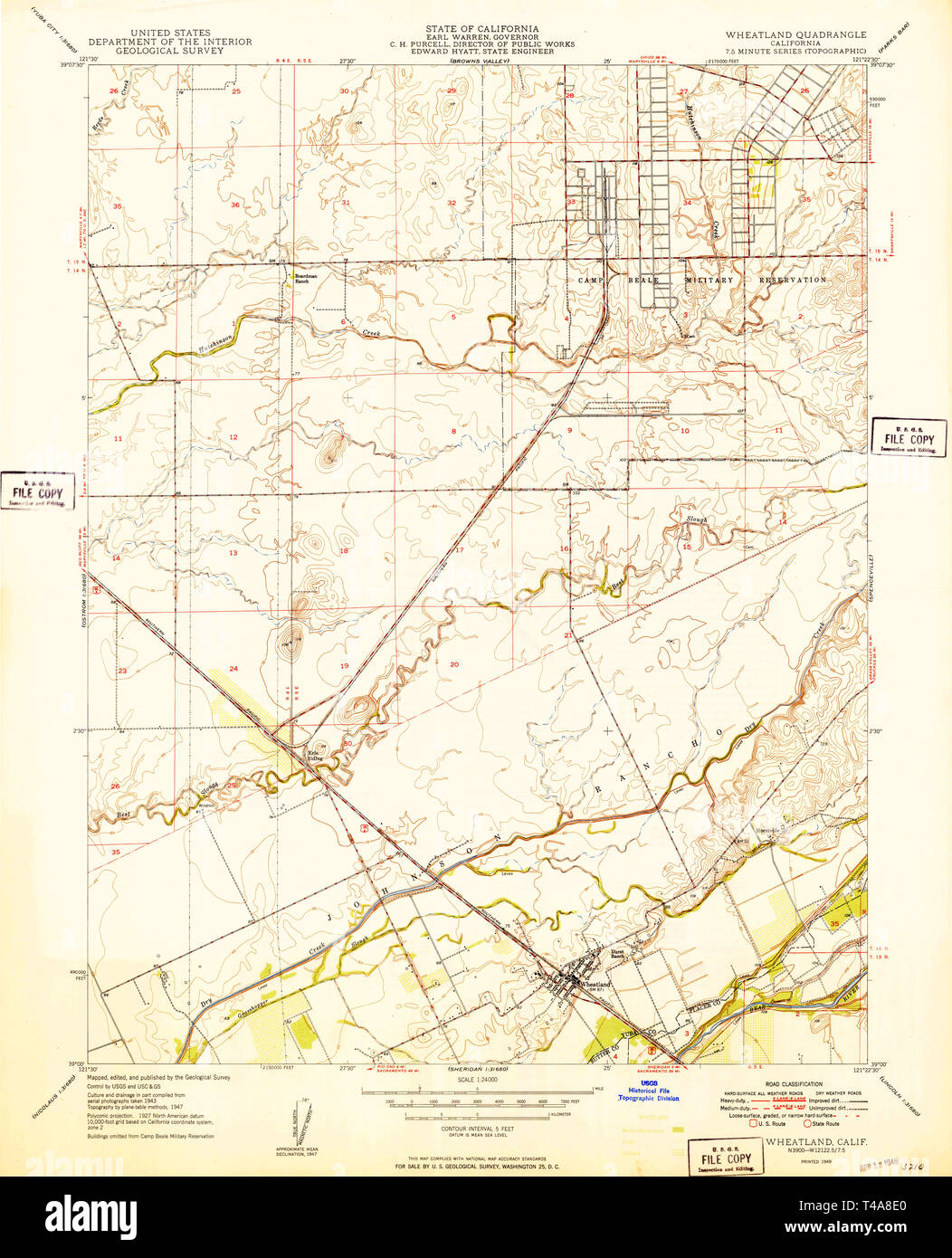 Map of wheatland hi res stock photography - Usgs Topo Map California Ca Wheatland 301331 1949 24000 Restoration T4A8E0