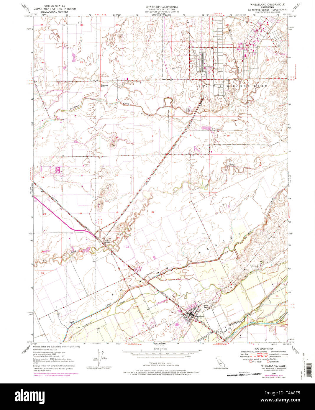 Map of wheatland hi res stock photography - Usgs Topo Map California Ca Wheatland 301332 1947 24000 Restoration T4A8E5