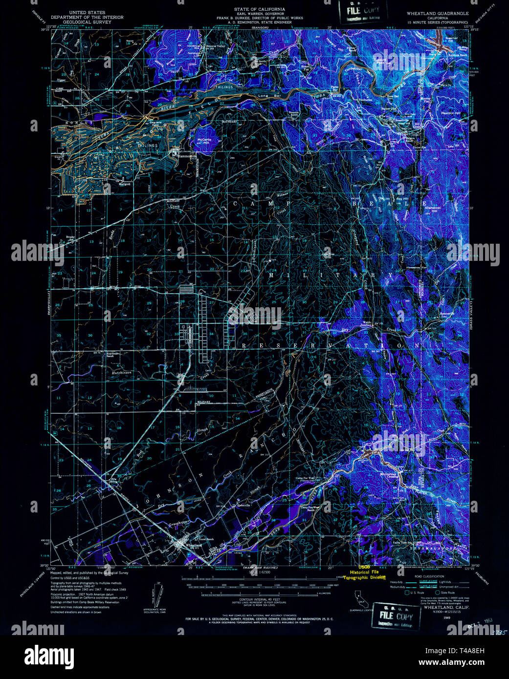 Map of wheatland hi res stock photography - Usgs Topo Map California Ca Wheatland 301972 1949 62500 Inverted Restoration T4A8EH