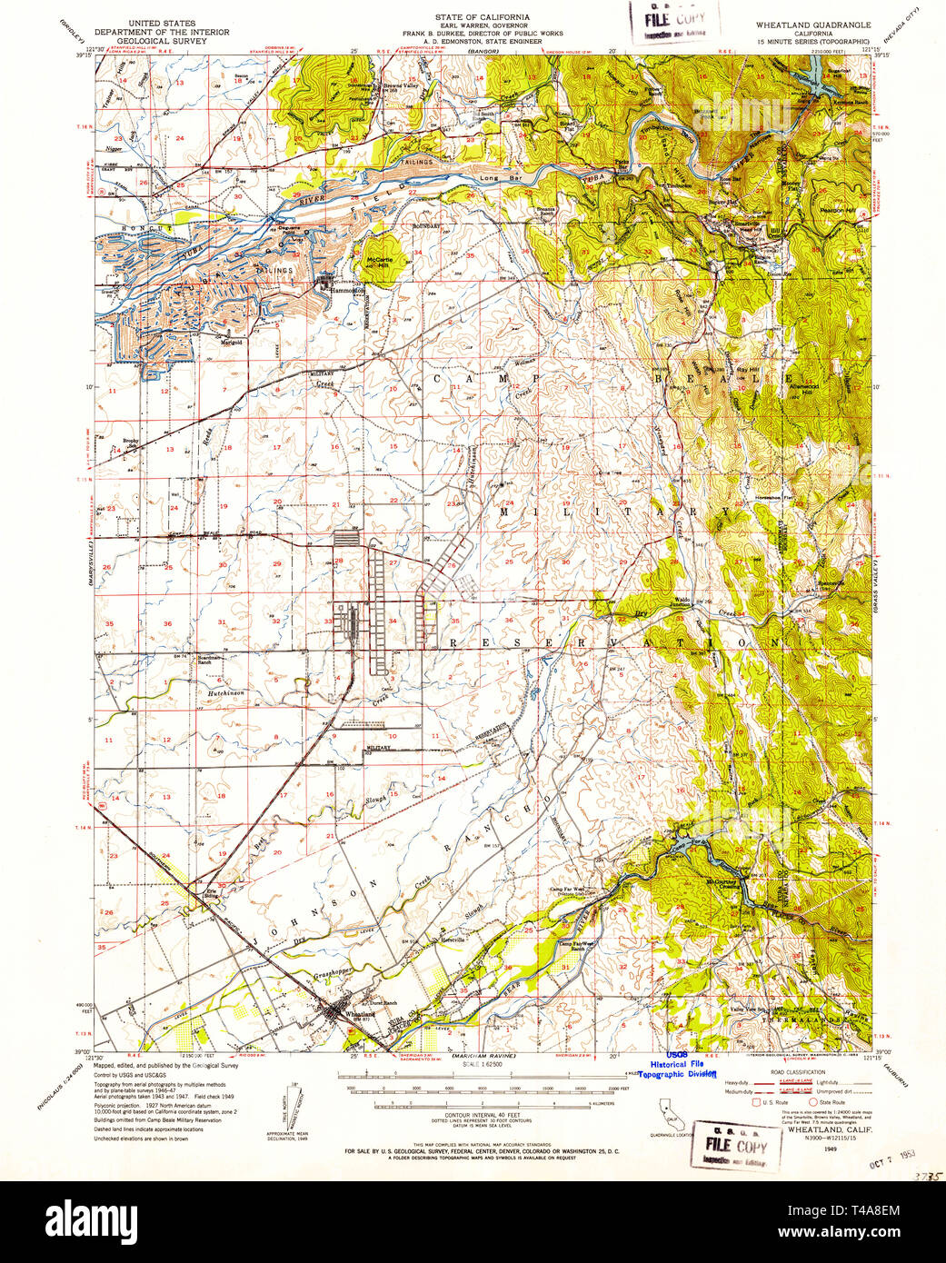 Map of wheatland hi res stock photography - Usgs Topo Map California Ca Wheatland 301972 1949 62500 Restoration T4A8EM