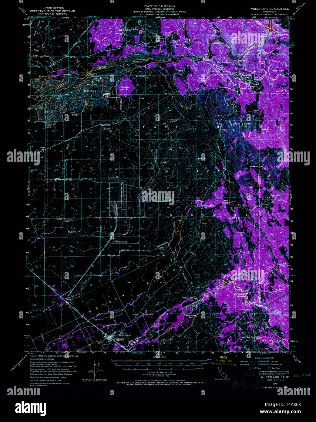 Map of wheatland hi res stock photography - Usgs Topo Map California Ca Wheatland 301973 1949 62500 Inverted Restoration T4A8EX