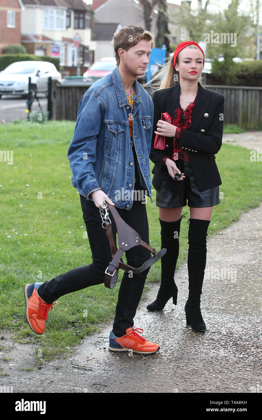 New cast members filming scenes for the new series of TOWIE at Lenny