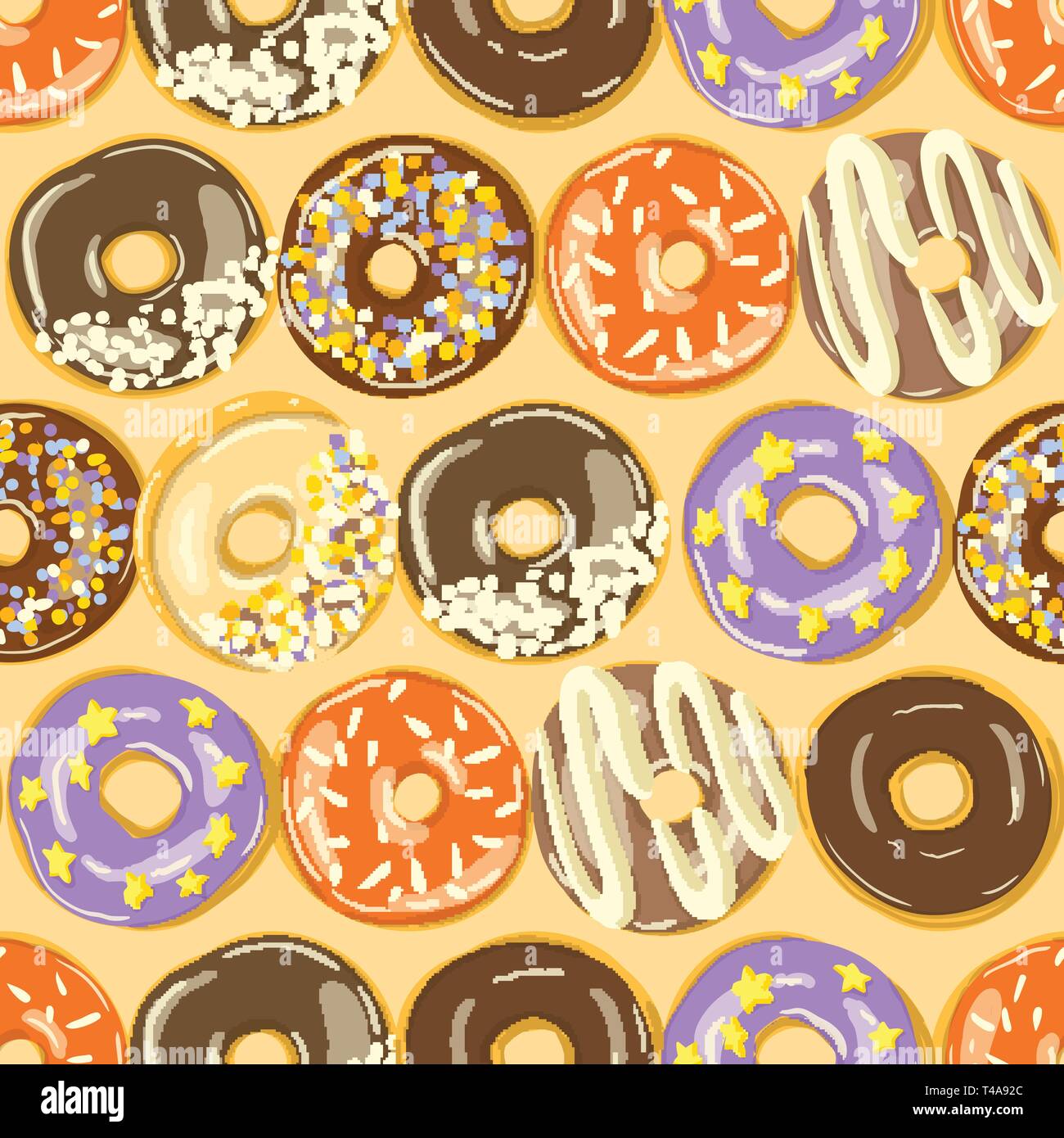 Glazed Donuts seamless pattern. Bakery Vector illustration. Top View ...