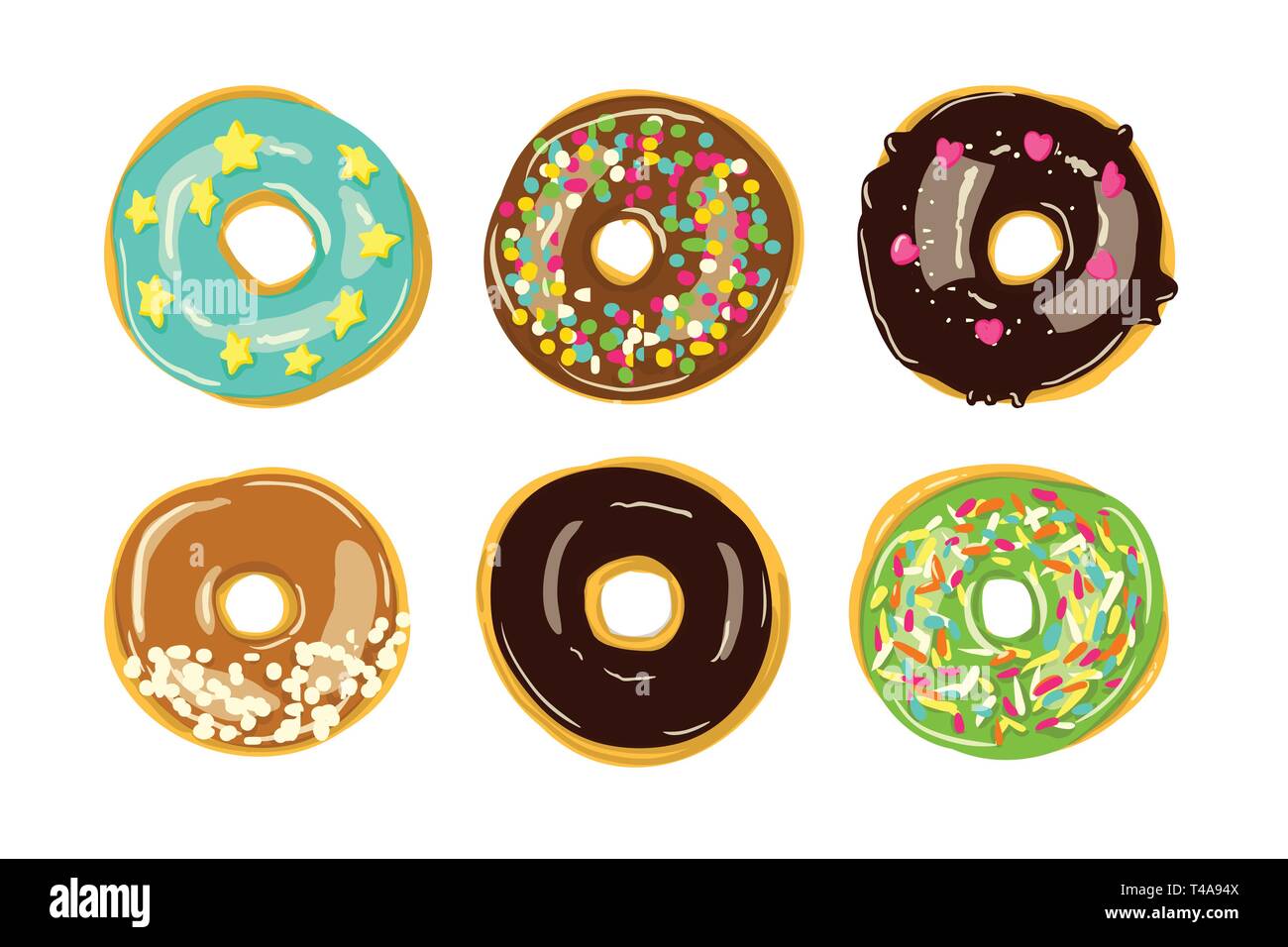 Set of six color donuts isolated. Vector illustration Stock Vector ...