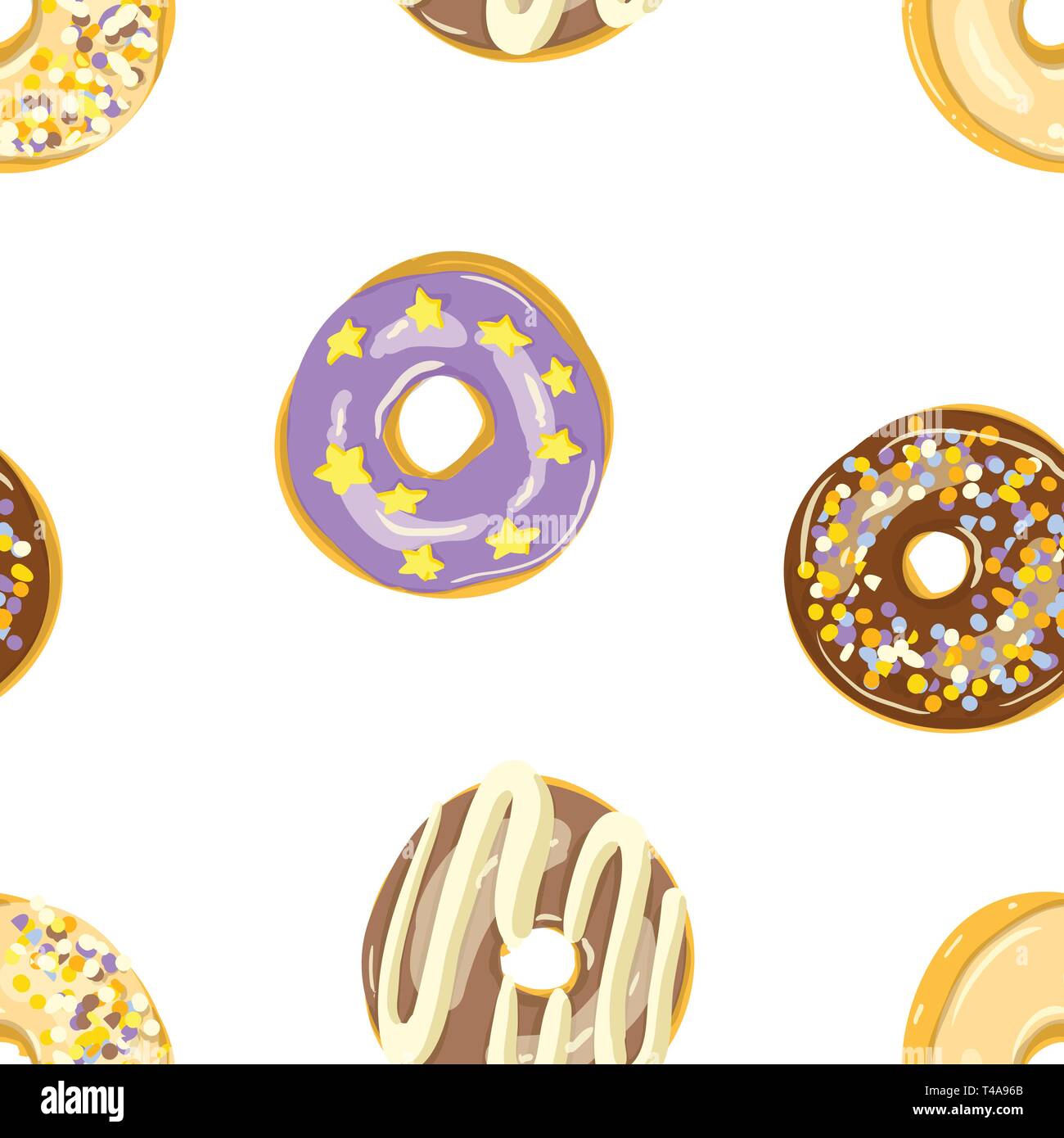Glazed Donuts seamless pattern. Bakery Vector illustration. Top View ...