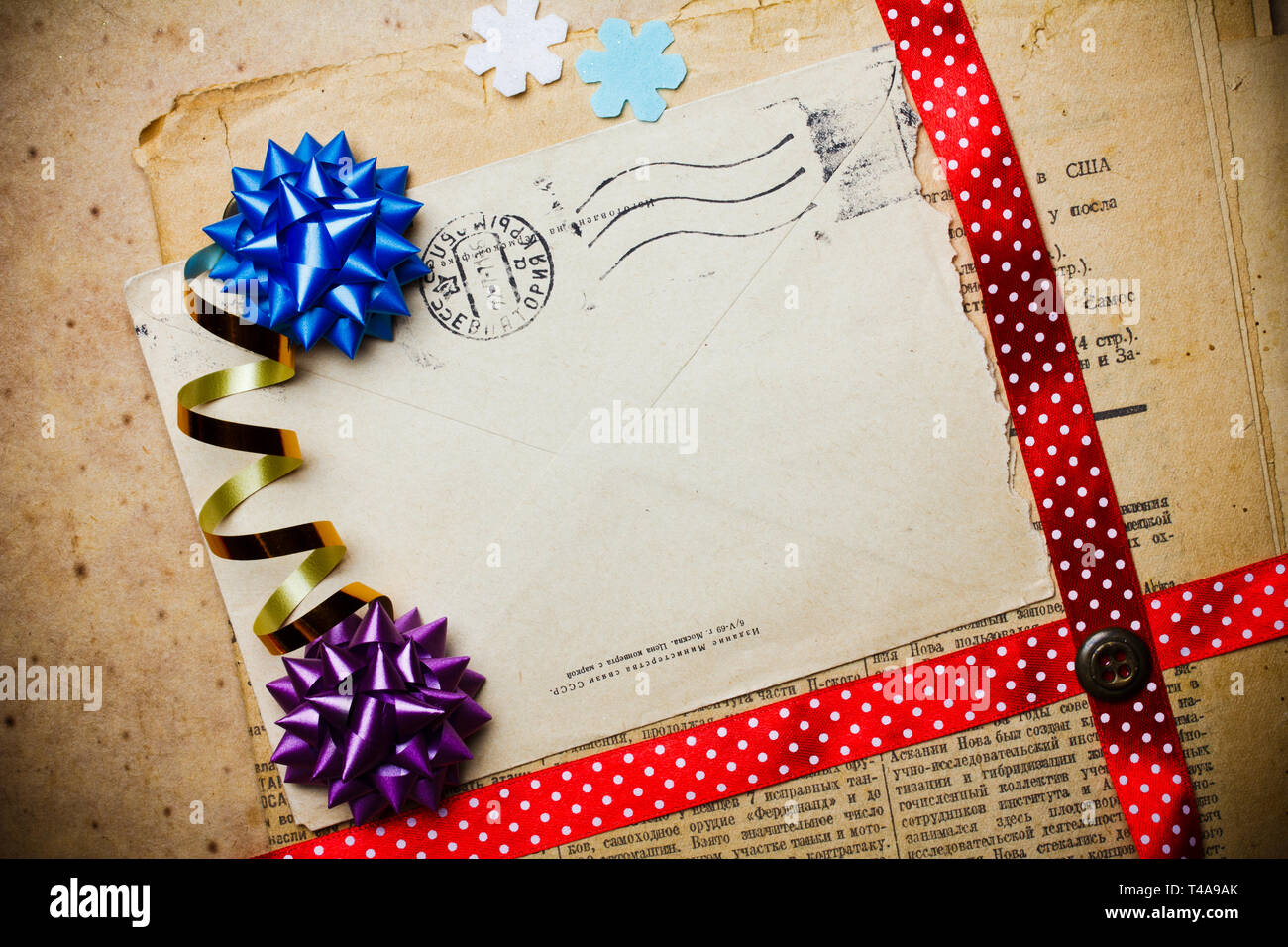 Scrapbooking template with vintage envelope and newspaper Stock Photo