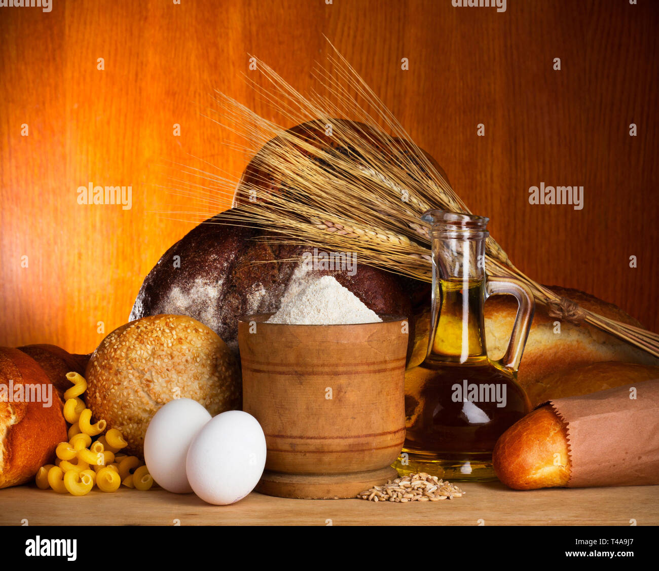 Bread assortment with ingredients Stock Photo