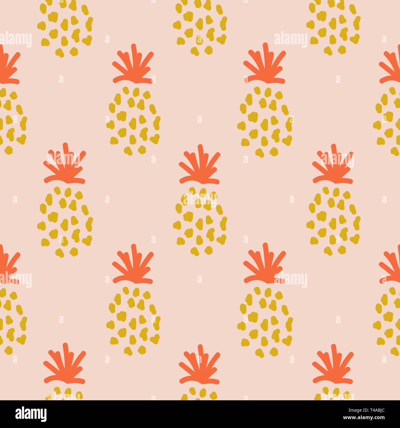 Pineapple summer orange tropical textile seamless vector print. Stock Vector