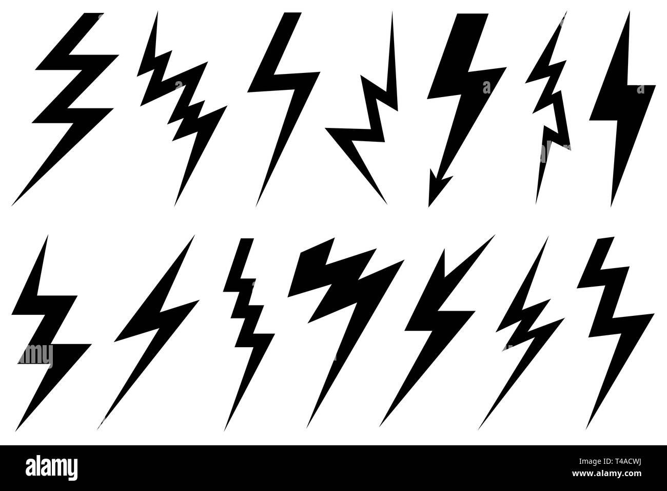 Set of different lightning bolts isolated on white Stock Photo