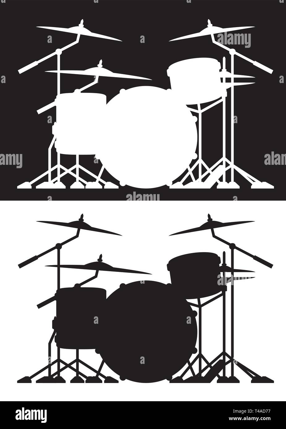 Drum set silhouette isolated vector illustration in both black and white Stock Vector