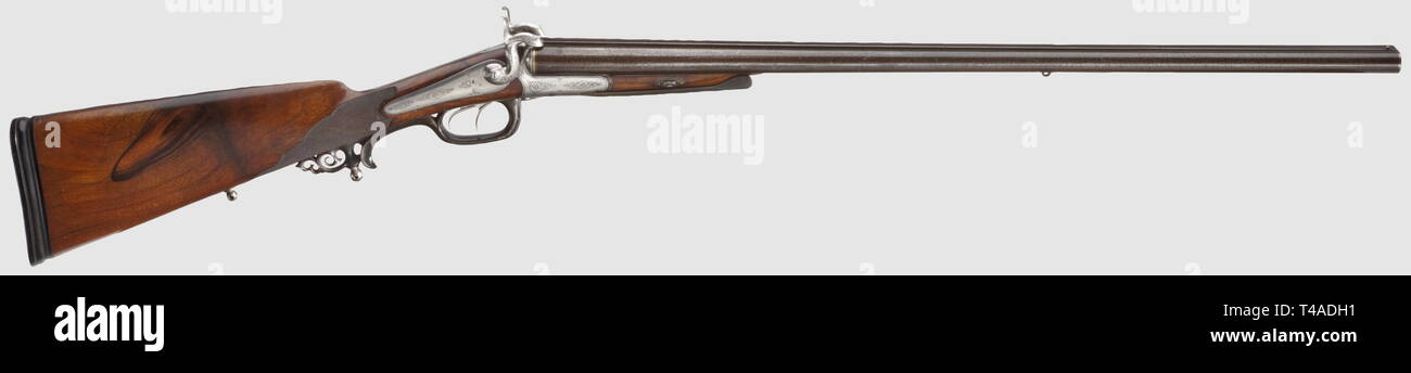 Civil long arms, pinfire, pinfire double-barrelled shotgun, France,(?), circa 1860, Additional-Rights-Clearance-Info-Not-Available Stock Photo